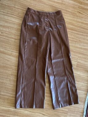 Brown Faux Leather Wide-Leg Pants